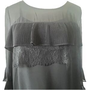2 Piece by Colorful Black Long Sleeved Blouse & Camisole Lace Front Trim S/M